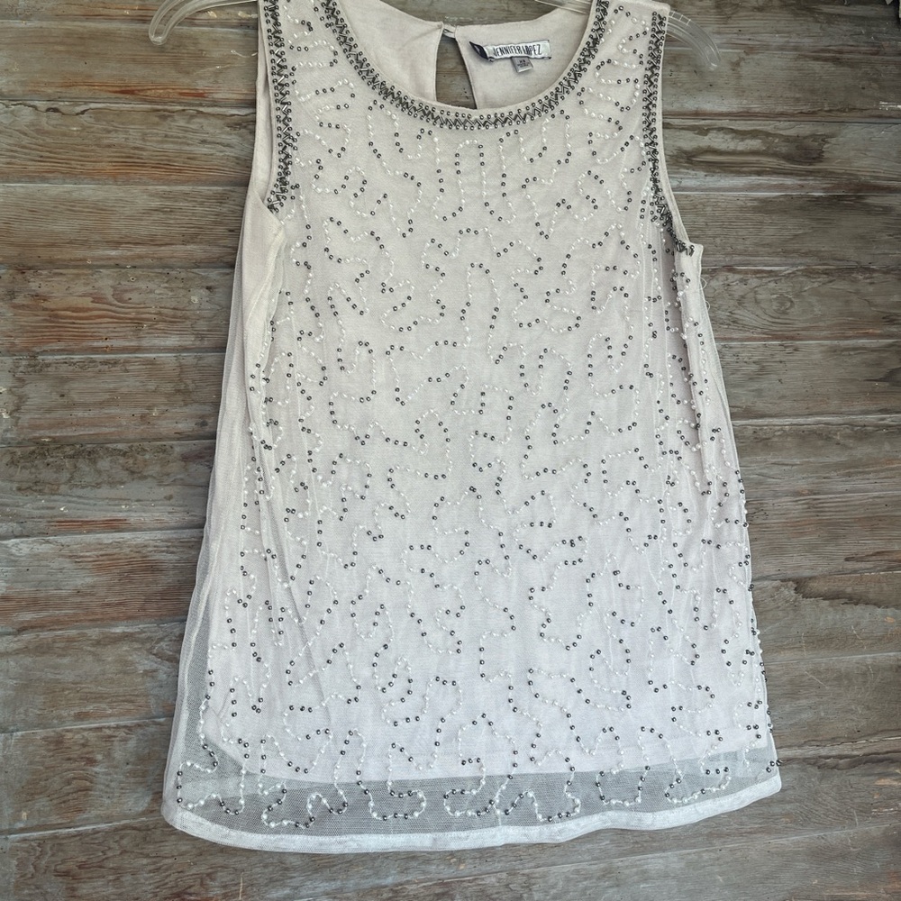 Embellished White Sleeveless Top